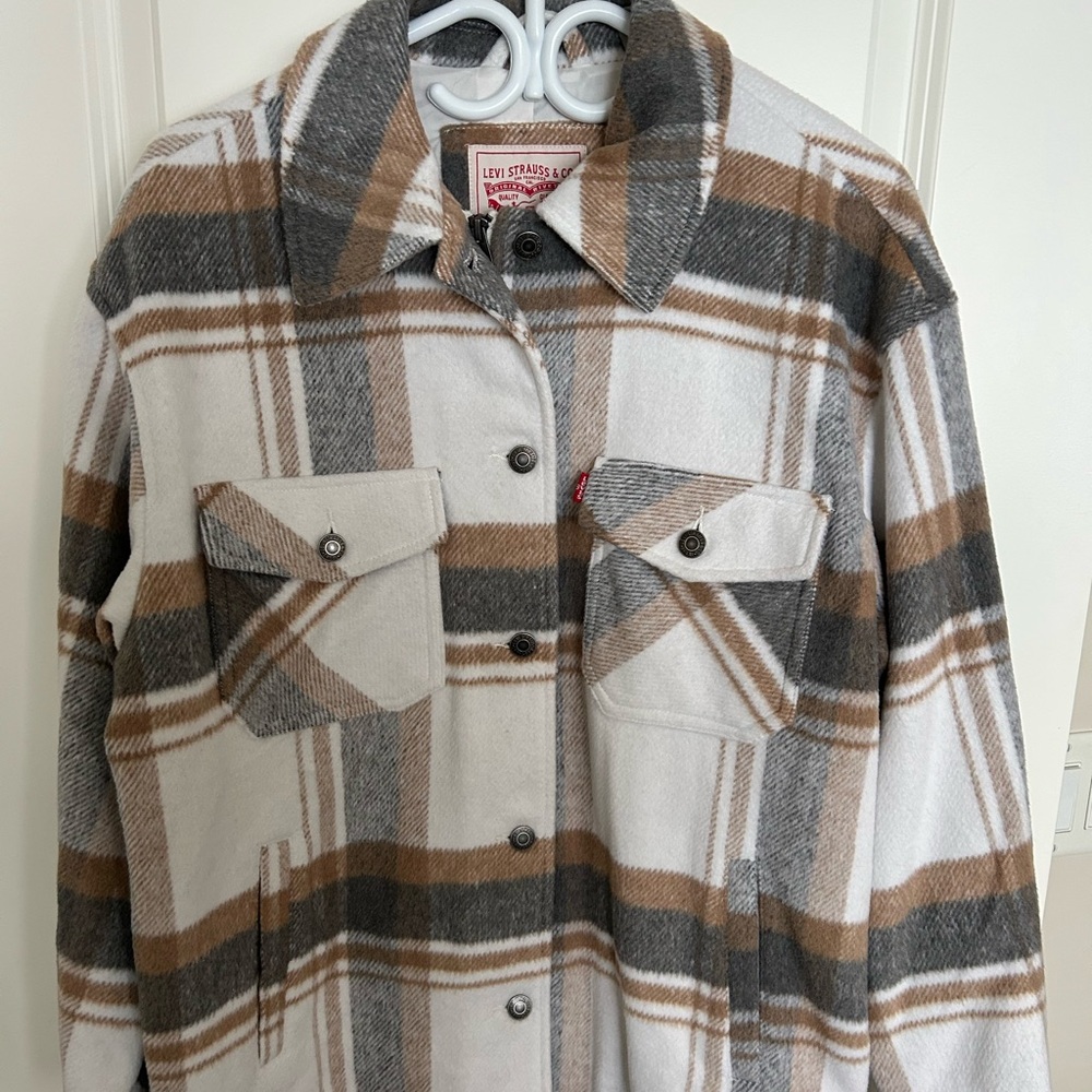 Levi's Women's Plaid Jacket - Cream, Brown, and Gray